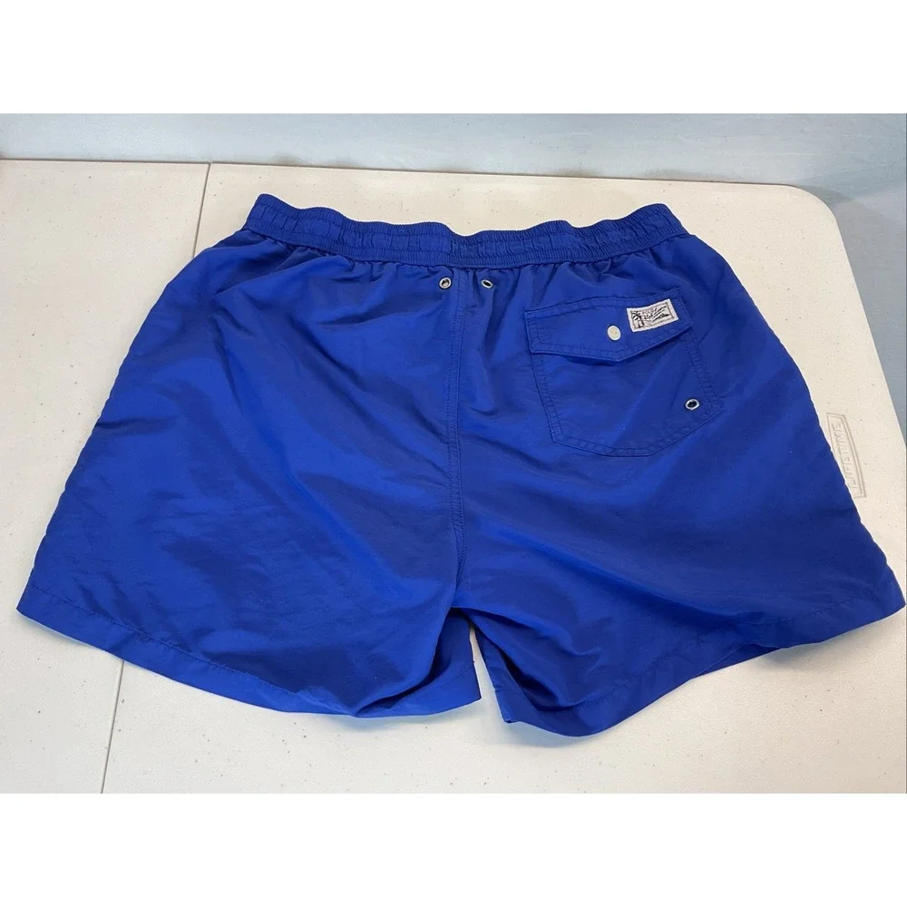 Polo Ralph Lauren Men's Blue Mesh Lined Swim Trunk‎ Shorts Red Pony Logo Large